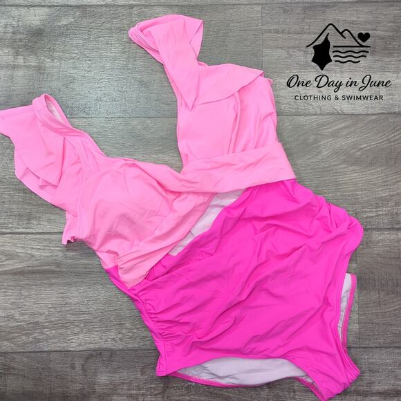 B2Prity Plus Size Ruffle Cross Front Cut Out One Piece Swimsuit Size 2XL - Picture 2 of 6